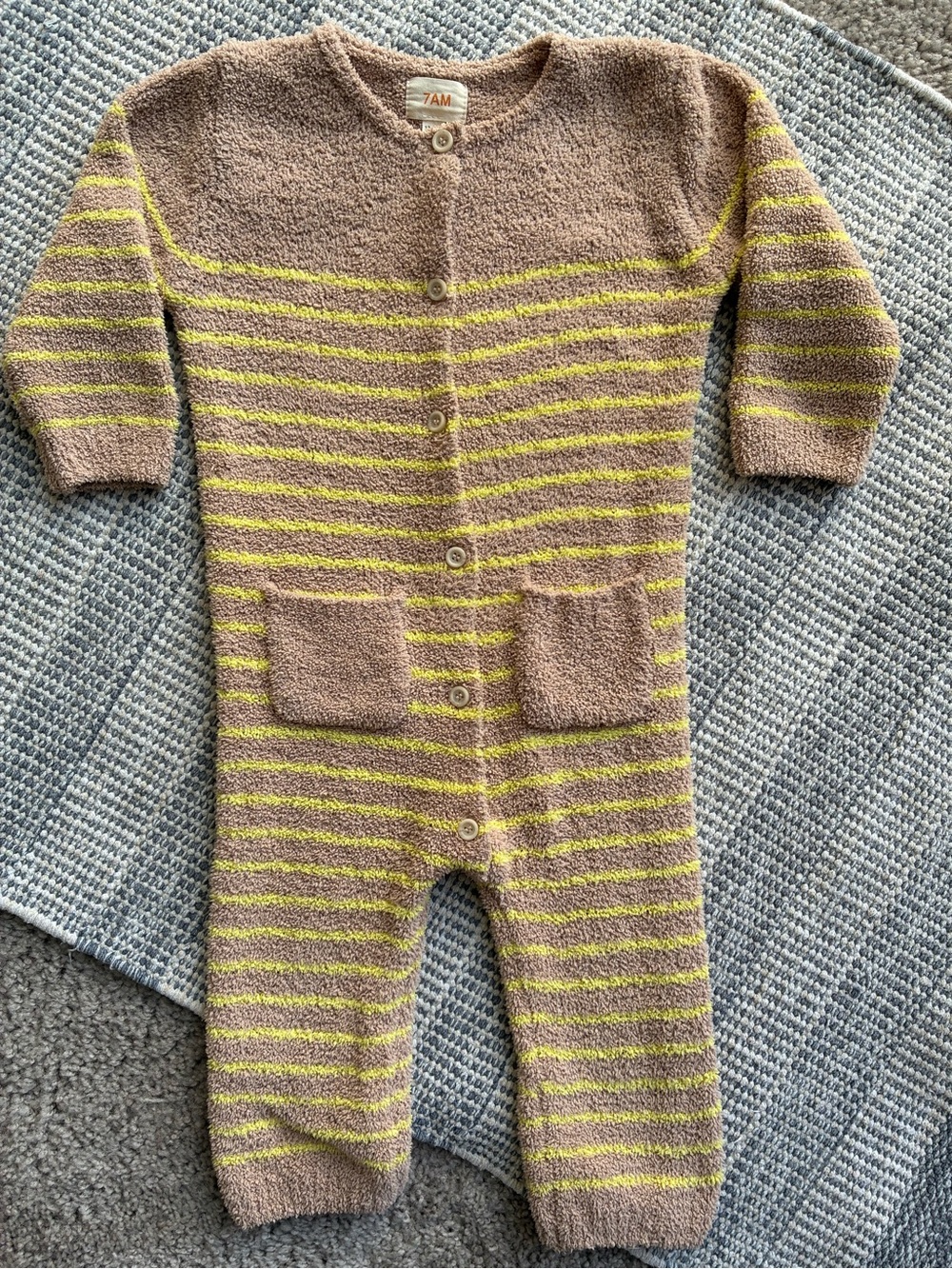 7AM Enfant Long Sleeves Striped Jumpsuit - Fuzzy
